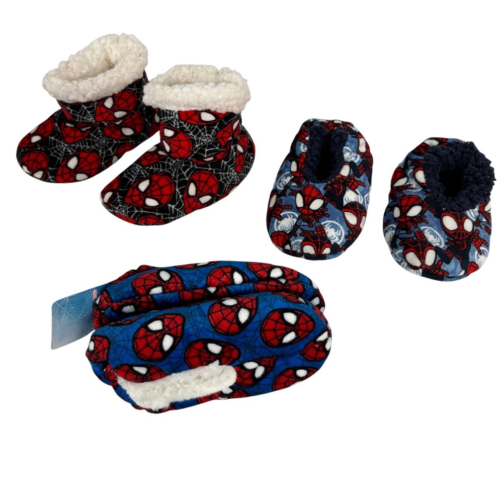 Marvel Spider-Man Toddler Slippers Lot 3 Pairs Boys‎ 2T–3T Fuzzy Bubba Socks